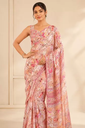 premium heavy chinon silk blend mirror work saree
