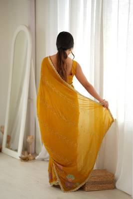 Heavy star georgette beads & lace work saree 3