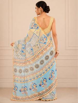 premium heavy chinon silk blend mirror work saree 4