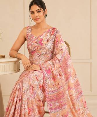 premium heavy chinon silk blend mirror work saree 3