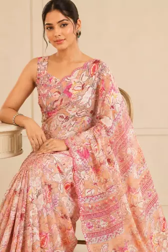 premium heavy chinon silk blend mirror work saree