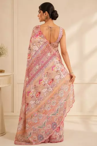 premium heavy chinon silk blend mirror work saree