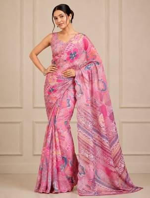 premium heavy chinon silk blend mirror work saree 1