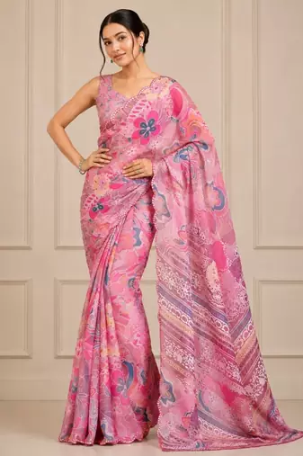 premium heavy chinon silk blend mirror work saree