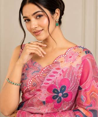 premium heavy chinon silk blend mirror work saree 2