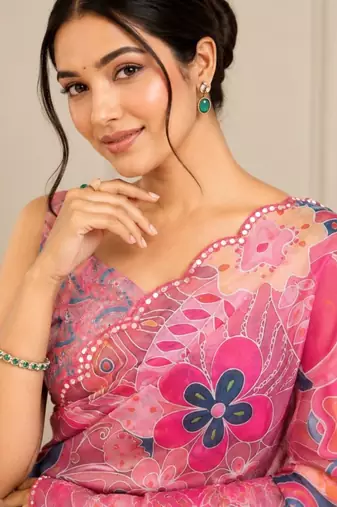 premium heavy chinon silk blend mirror work saree