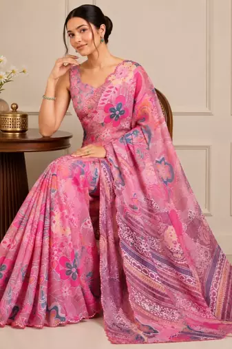 premium heavy chinon silk blend mirror work saree