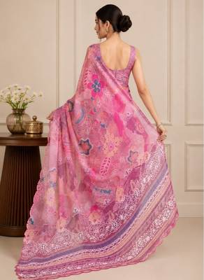 premium heavy chinon silk blend mirror work saree 4