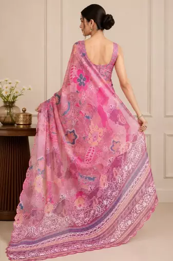 premium heavy chinon silk blend mirror work saree