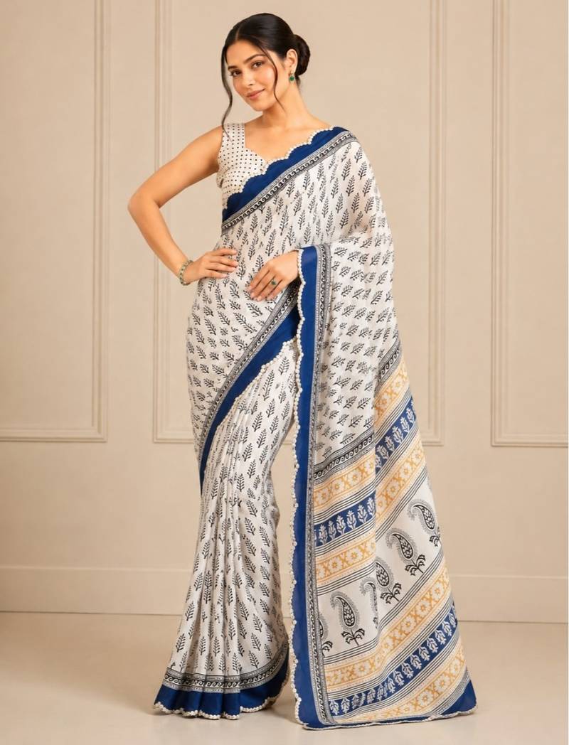 premium heavy chinon silk blend mirror work saree