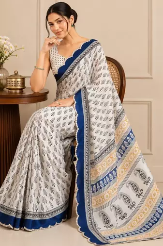 premium heavy chinon silk blend mirror work saree