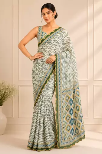 premium heavy chinon silk blend mirror work saree