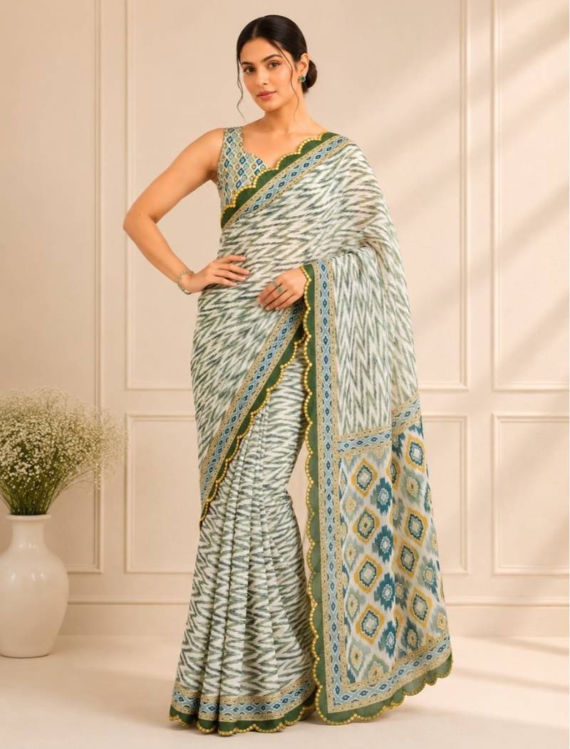 premium heavy chinon silk blend mirror work saree