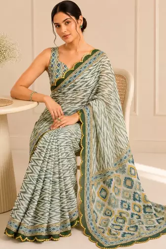 premium heavy chinon silk blend mirror work saree