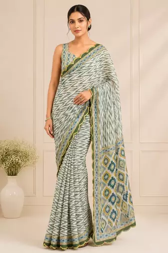 premium heavy chinon silk blend mirror work saree