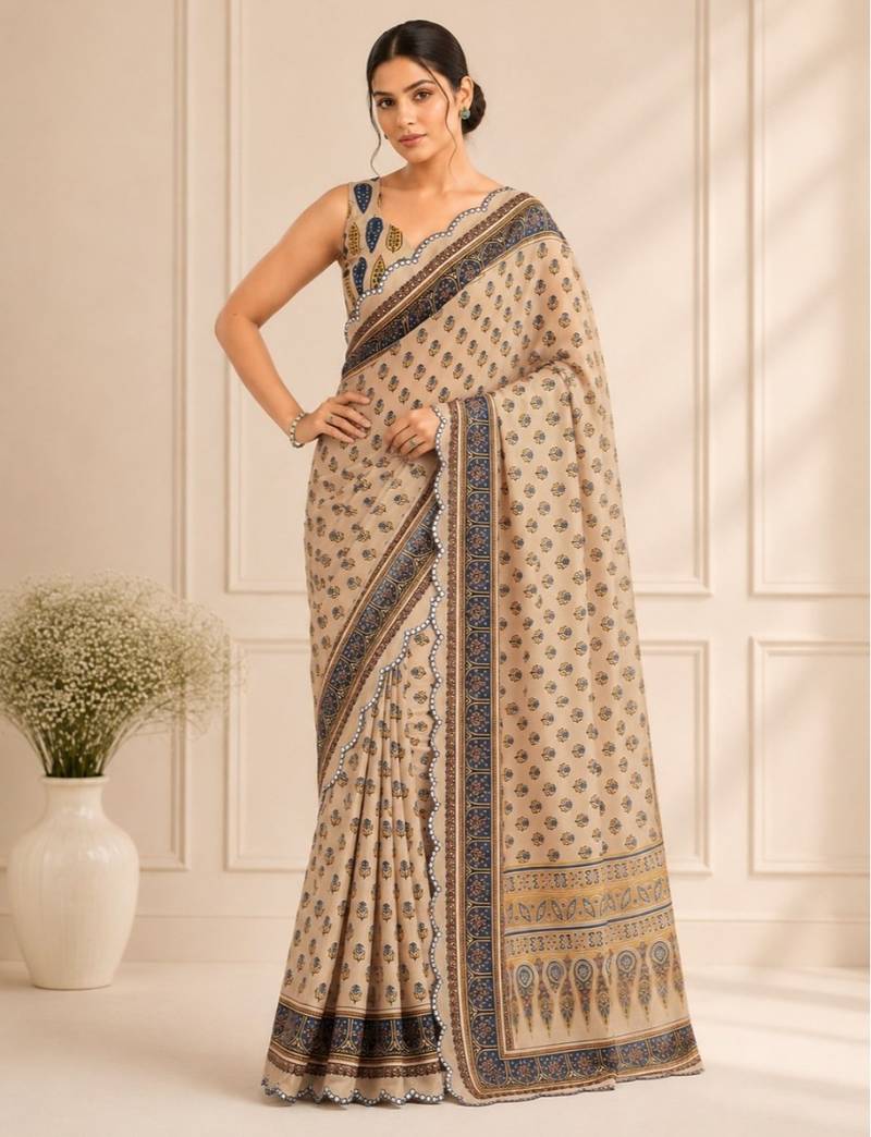 premium heavy chinon silk blend mirror work saree