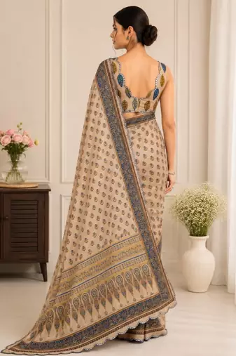 premium heavy chinon silk blend mirror work saree