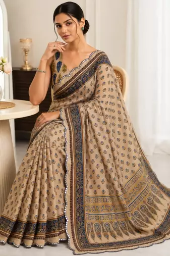 premium heavy chinon silk blend mirror work saree