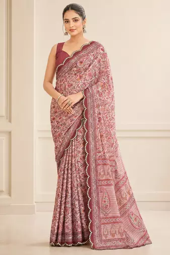 premium heavy chinon silk blend mirror work saree