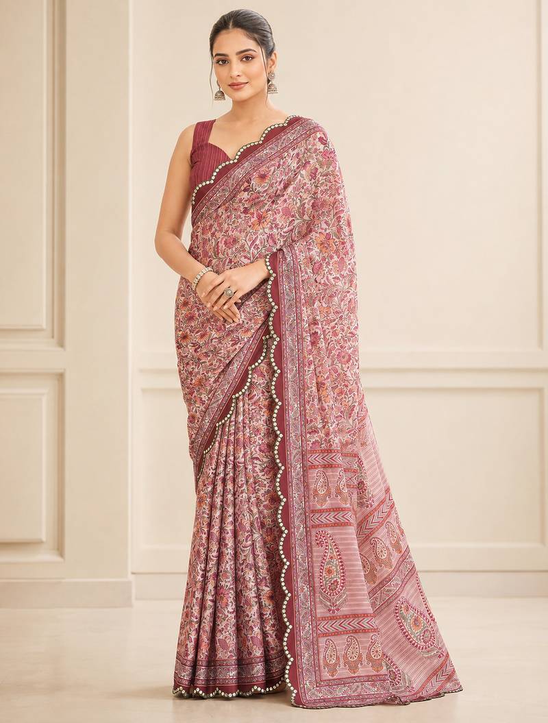 premium heavy chinon silk blend mirror work saree