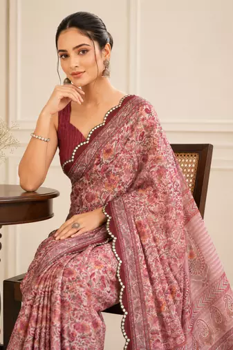 premium heavy chinon silk blend mirror work saree
