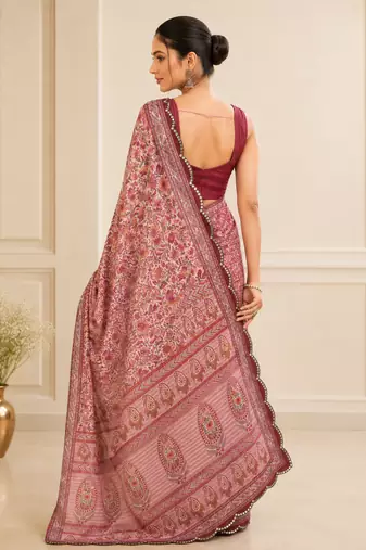 premium heavy chinon silk blend mirror work saree