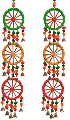 traditional pom pom with circle latkan hanging decorative (pack of 2)  1