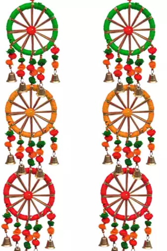 traditional pom pom with circle latkan hanging decorative (pack of 2) 