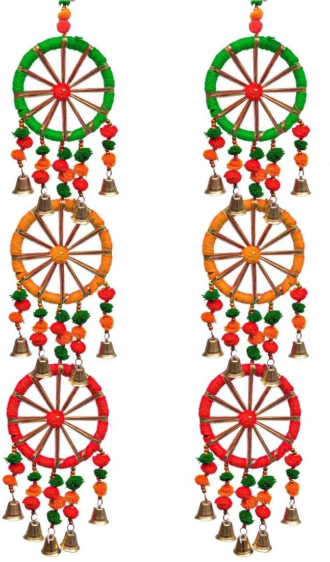 traditional pom pom with circle latkan hanging decorative (pack of 2) 