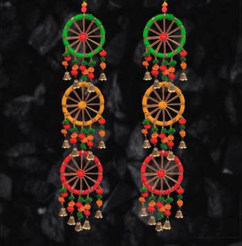 traditional pom pom with circle latkan hanging decorative (pack of 2)  2