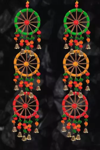 traditional pom pom with circle latkan hanging decorative (pack of 2) 