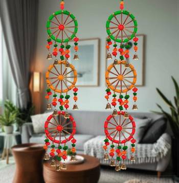 traditional pom pom with circle latkan hanging decorative (pack of 2)  3