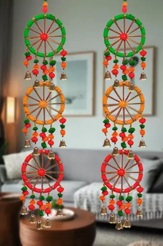 traditional pom pom with circle latkan hanging decorative (pack of 2) 