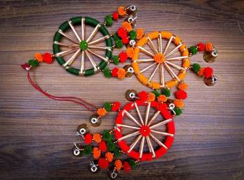 traditional pom pom with circle latkan hanging decorative (pack of 2)  4
