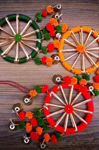 traditional pom pom with circle latkan hanging decorative (pack of 2) 