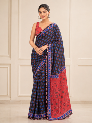 premium heavy chinon silk blend mirror work saree 1