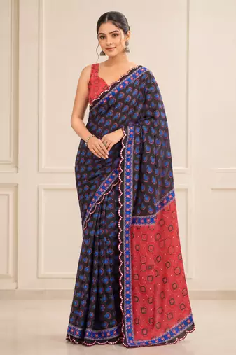 premium heavy chinon silk blend mirror work saree