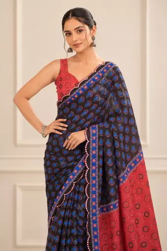 premium heavy chinon silk blend mirror work saree