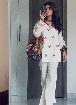 White Color  Embroidery work Cotton Salwar Suit 2