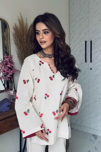 White Color  Embroidery work Cotton Salwar Suit