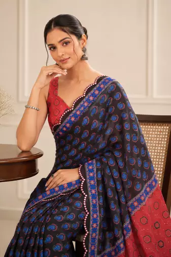 premium heavy chinon silk blend mirror work saree