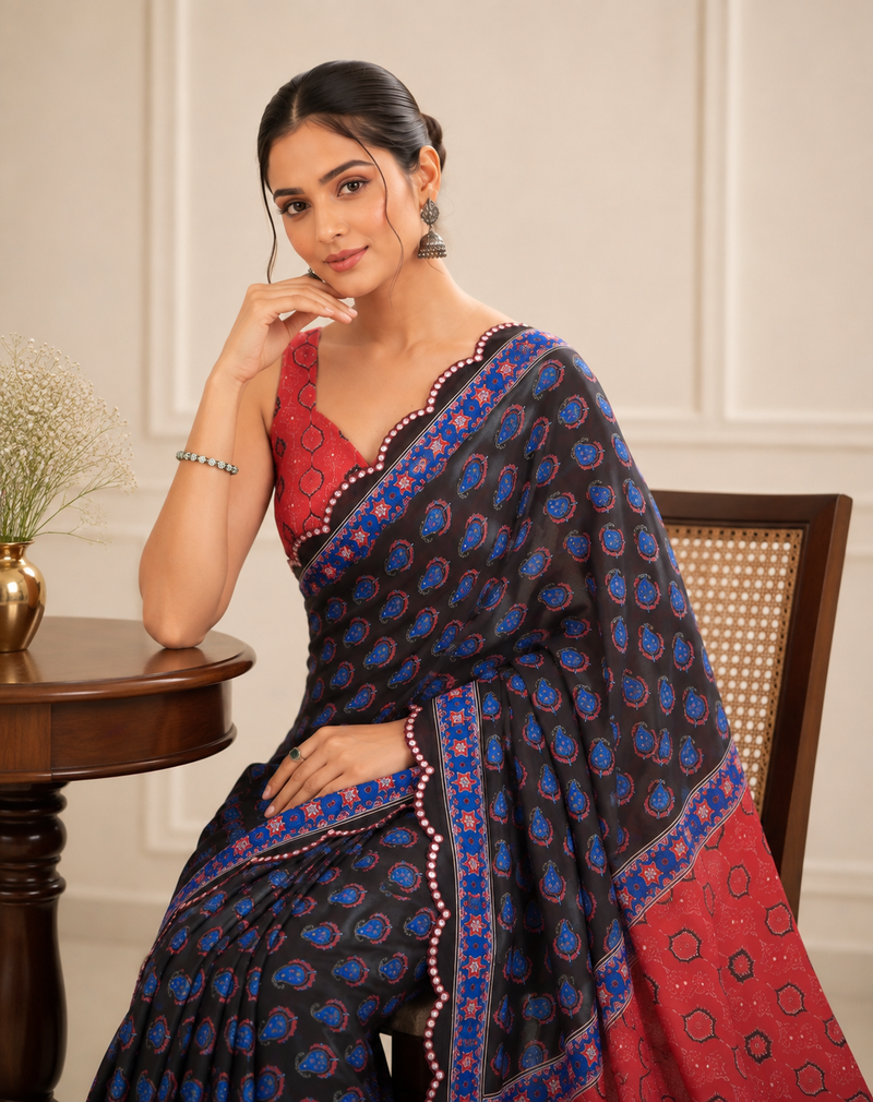 premium heavy chinon silk blend mirror work saree