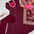 maroon color  beautiful thread embroidery sequins with codding work silk blend gown set