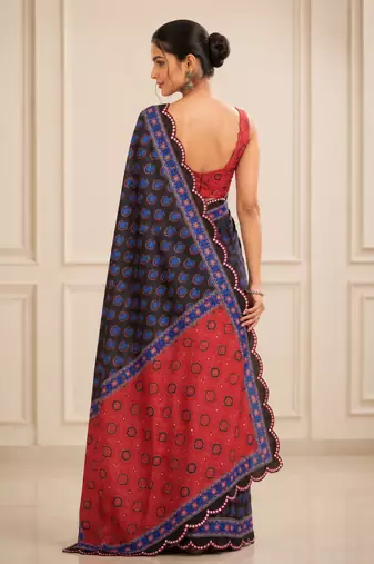 premium heavy chinon silk blend mirror work saree