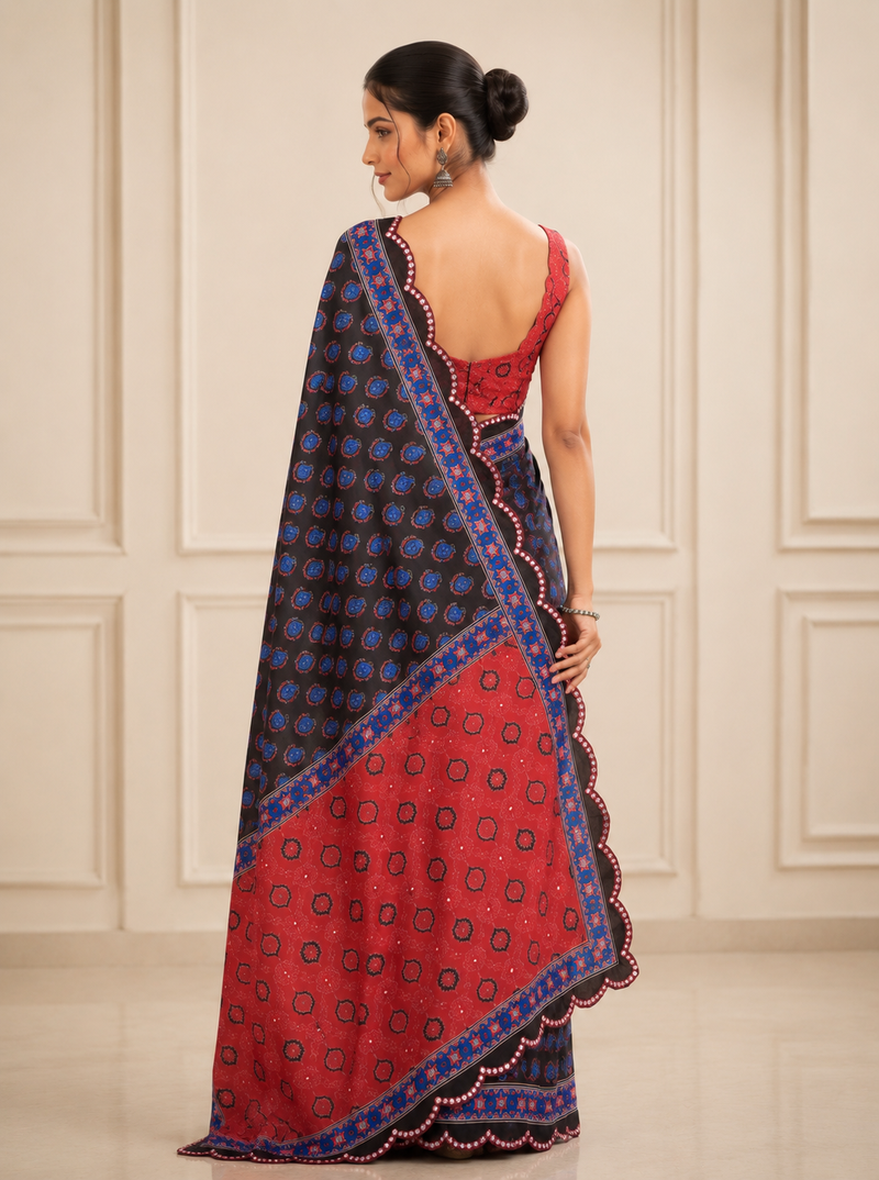 premium heavy chinon silk blend mirror work saree