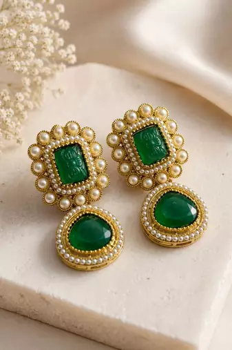 Vintage glow oxidized gold pearl drop earrings