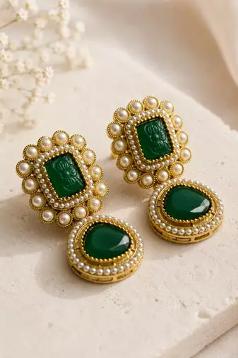 Vintage glow oxidized gold pearl drop earrings