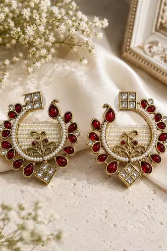Pearl earrings with oxidized gold plating
