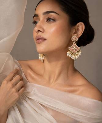 Serene glow oxidized gold pearl earrings 1