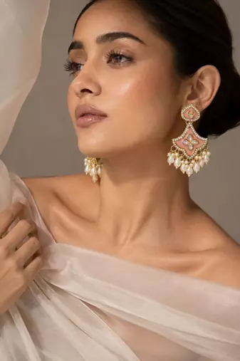 Serene glow oxidized gold pearl earrings